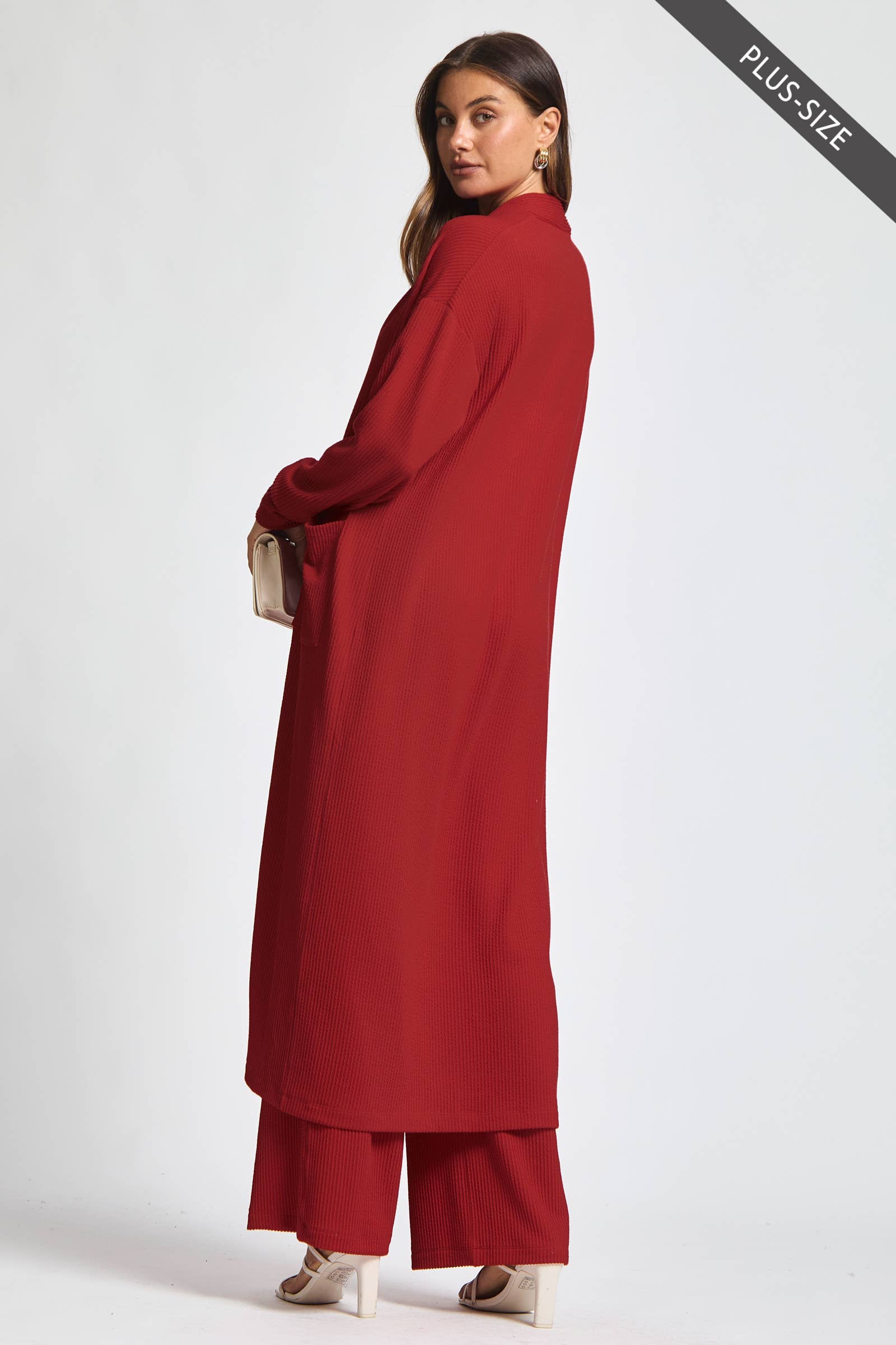 Dear Scarlett - Wholesale Top & Pant Set (NOT Loungewear) - Women's - PLUS SIZE Longline Cardigan + Relaxed Pants 2 Piece Set13