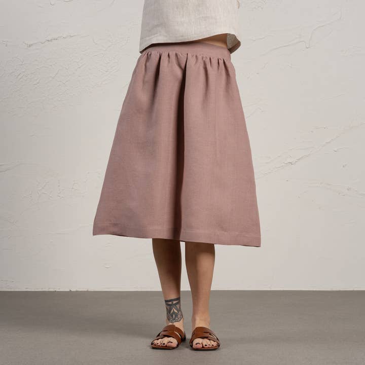 menique - Wholesale Skirt - Women's - Midi Linen Skirt Sophia - Natural 100% Linen A Line Skirt15