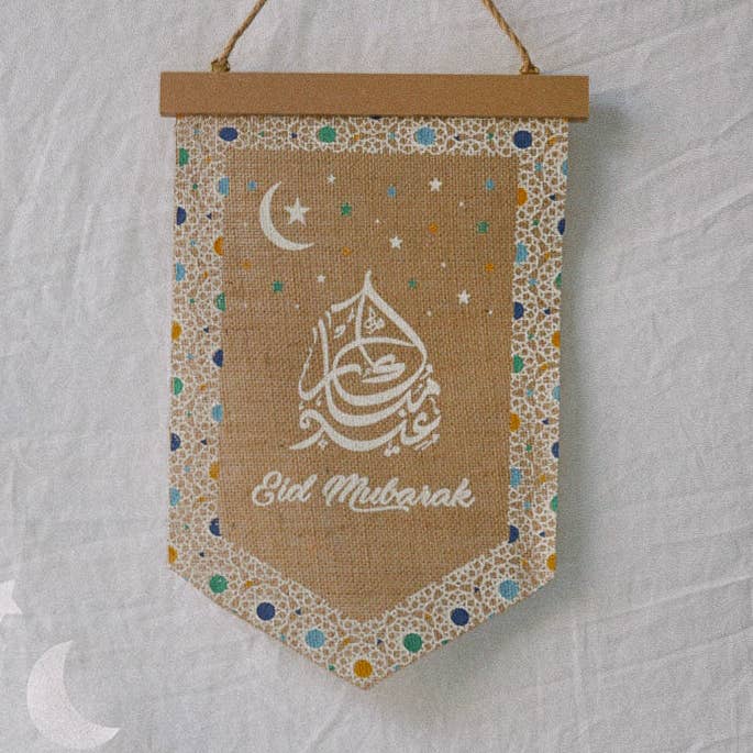 Eid Mubarak Burlap Pennant for wholesale by Days of Eid