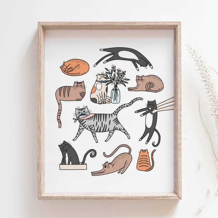 Cat Poses Illustration / Handmade Giclée Print for wholesale by Bleu Marie Artwork
