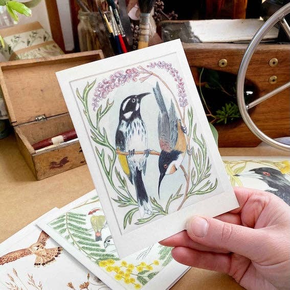 Bridget Farmer Printmaker - Wholesale Everyday greeting card - Greeting Card - Honeyeaters "I am a Magpie" Collection1