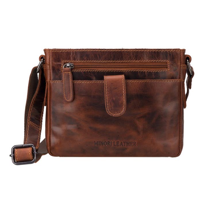 Kingston Leather Crossbody Bag – Unisex – Chestnut for wholesale by Minori Leather
