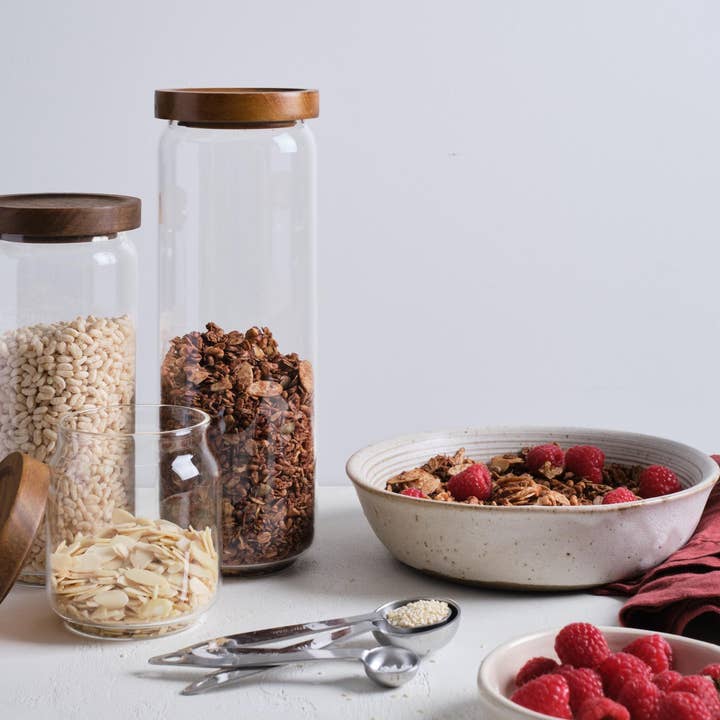 Clear KITCHEN BASICS Canister Borosilicate/Acacia Lid 45oz for wholesale on Faire4