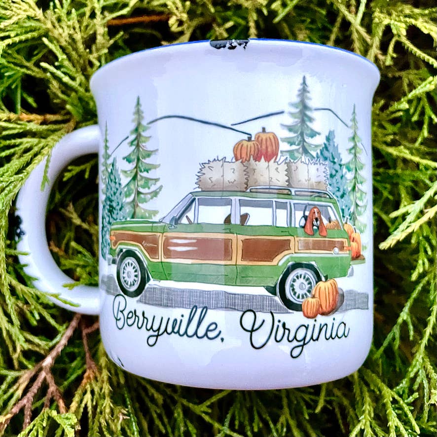 Sweetgum Studio - Wholesale Coffee Mug - Stoneware Distressed Mug with Blue Trim 14 oz.11