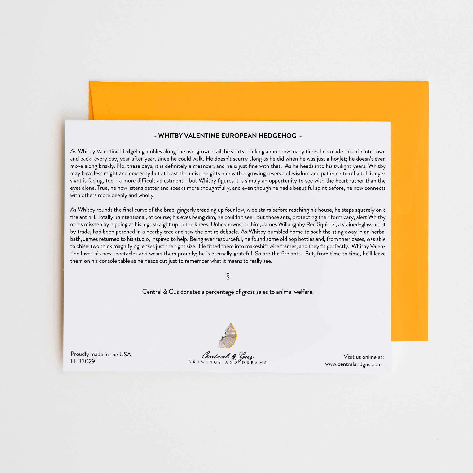 Central & Gus - Wholesale Valentine's Day Card - Whitby Valentine European Hedgehog Note Card1