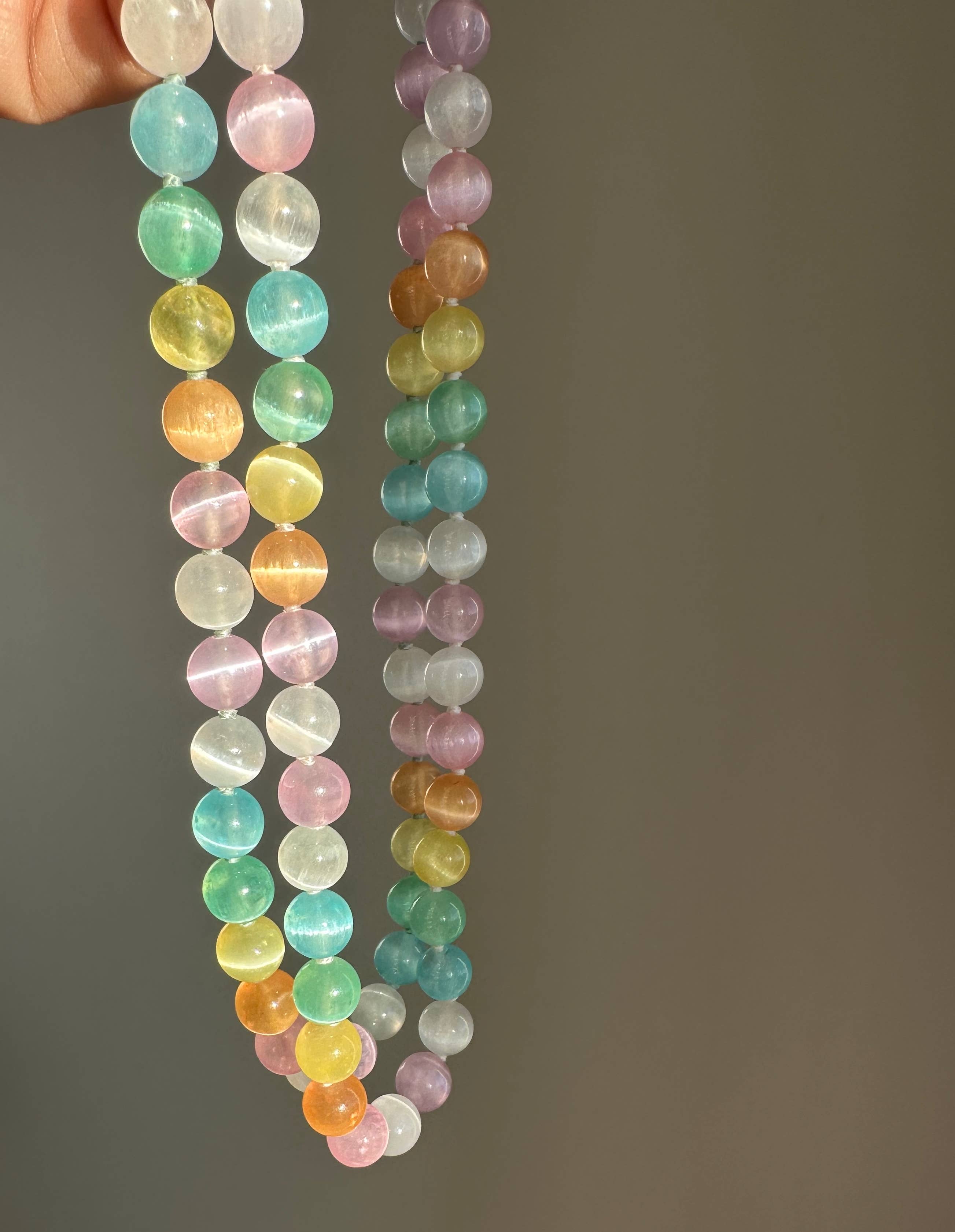 Anokhi Green | Handmade Gemstone Jewelry - Wholesale Beaded/Pearl Necklace - Crystal Necklace|Selenite Cat Eye|Summer Pastel Bead Jewelry2