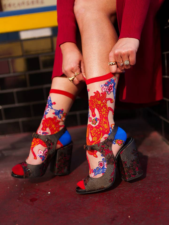 Year of the Horse Sheer Crew Sock for wholesale by Sock Candy