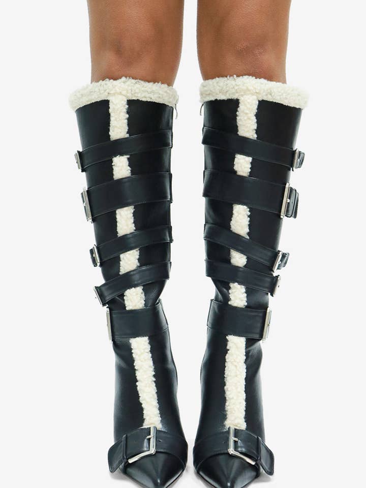 Lemonade Shoes - Wholesale Laarzen - Dames - INGRID- Kniehoge Laars, Zijgesp Buckledetail, Puntige Neus4