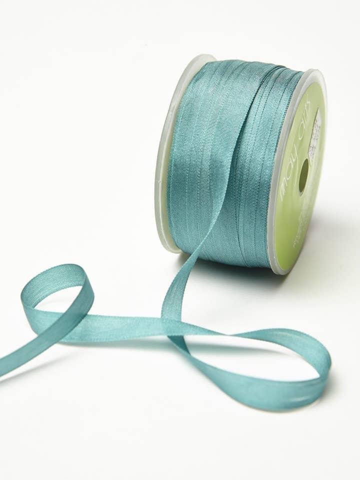 Cinta de seda 100% tejida a mano, color verde azulado, de 1/4 pulgadas para venta al por mayor de May Arts Ribbon