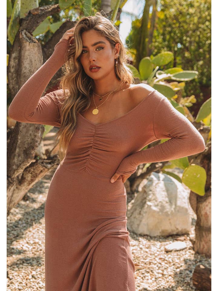 Lovestitch - Wholesale Dress - Women's - Chic Bamboo Micro Rib Knit Midi Dress