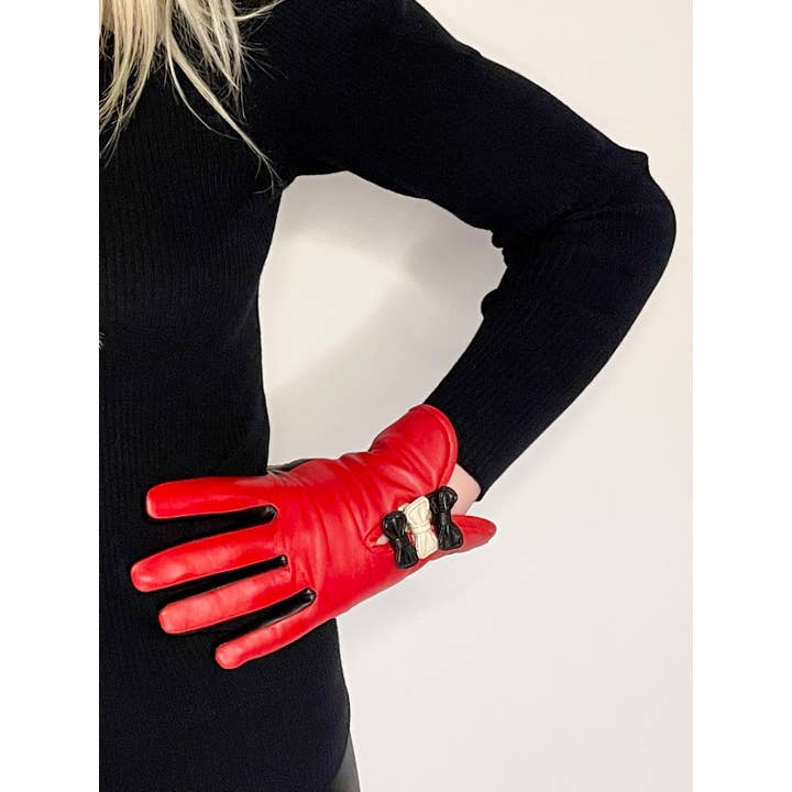 Lola Ramona - Wholesale Gloves - Women's - Gloves Betty Bow - Red/Black2