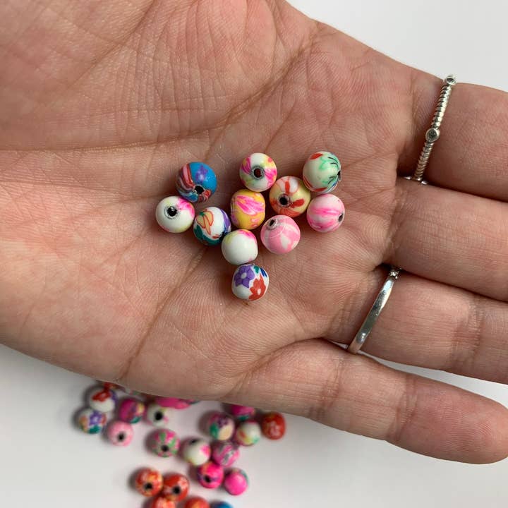 The Bead Bazaar - Wholesale Beads - 100 Bright Flower Beads, 90's Boho Accent Flower Beads, Colo8