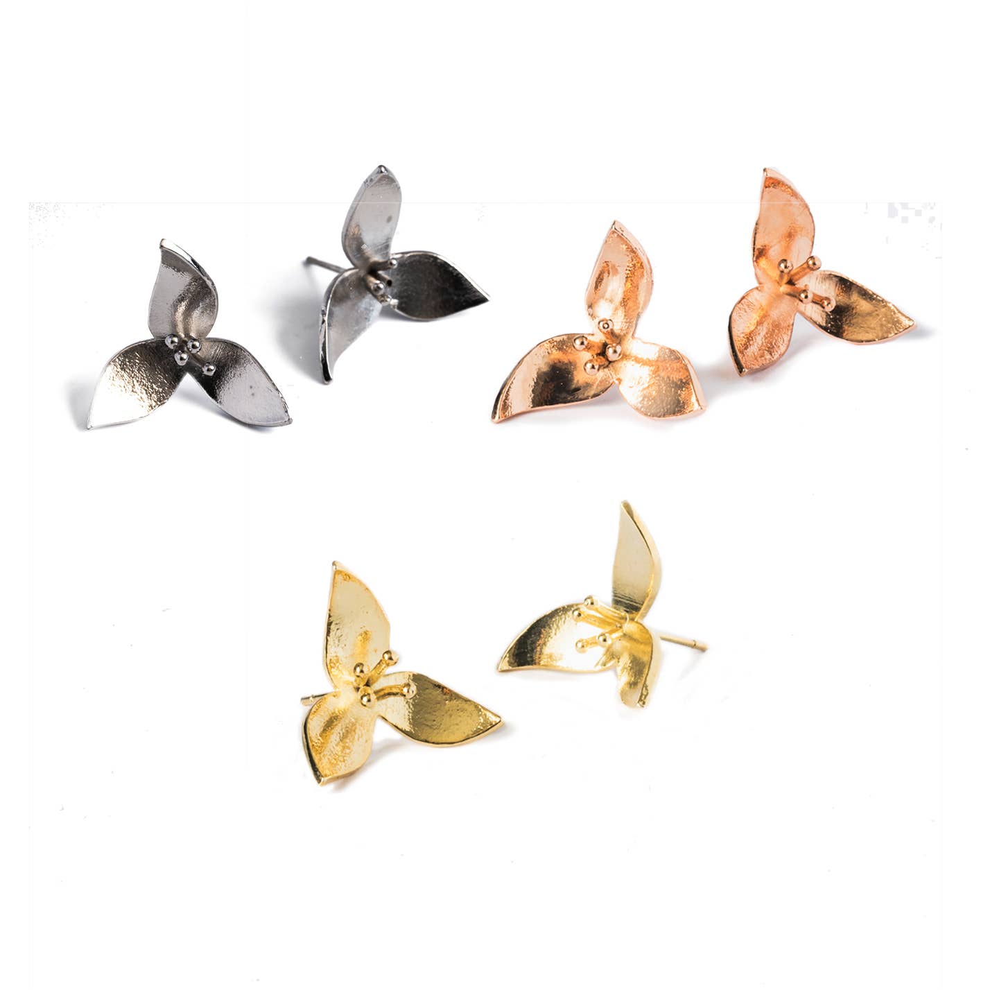 Ethical Global - Vente Clous d'oreille - Boucles d'oreilles Lily à 3 pétales (Argent, 14K, Rose) - Fabriquées de manière éthique7