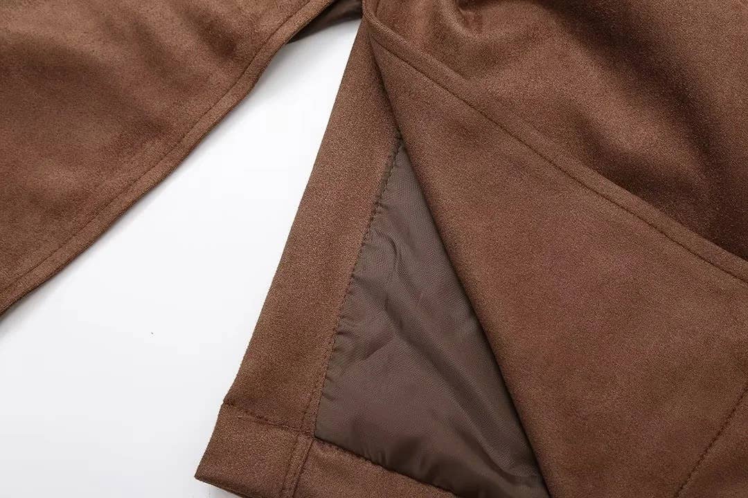 Coffee Double breasted lapel overcoat long trench coat for wholesale on Faire4