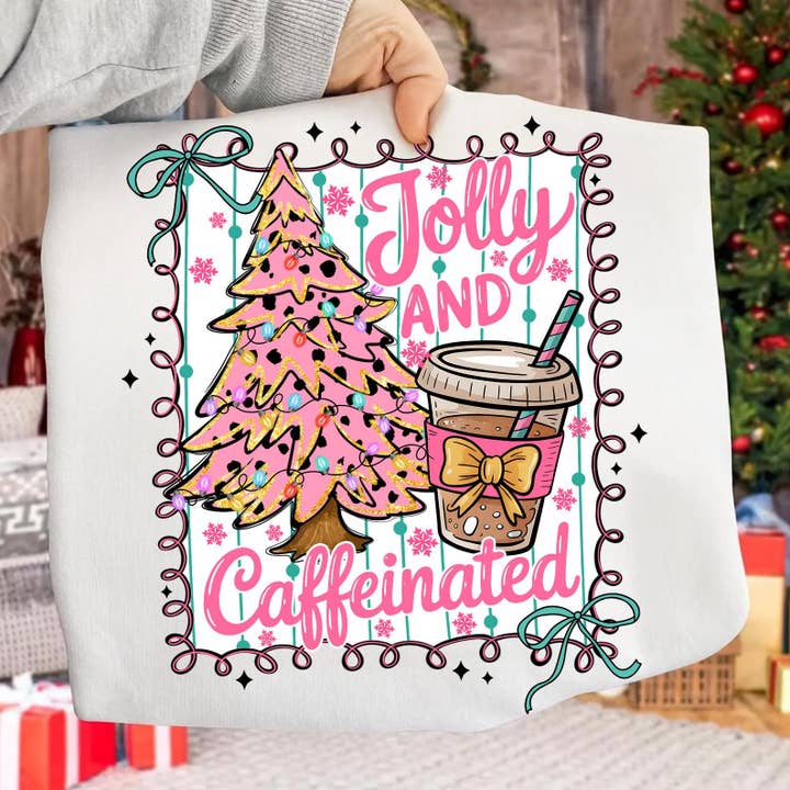 NVC Ecommerce LLC - Wholesale T-Shirt (Graphic) - Women's - Jolly And Caffeinated Shirt, Christmas Coffee Sweatshirt2