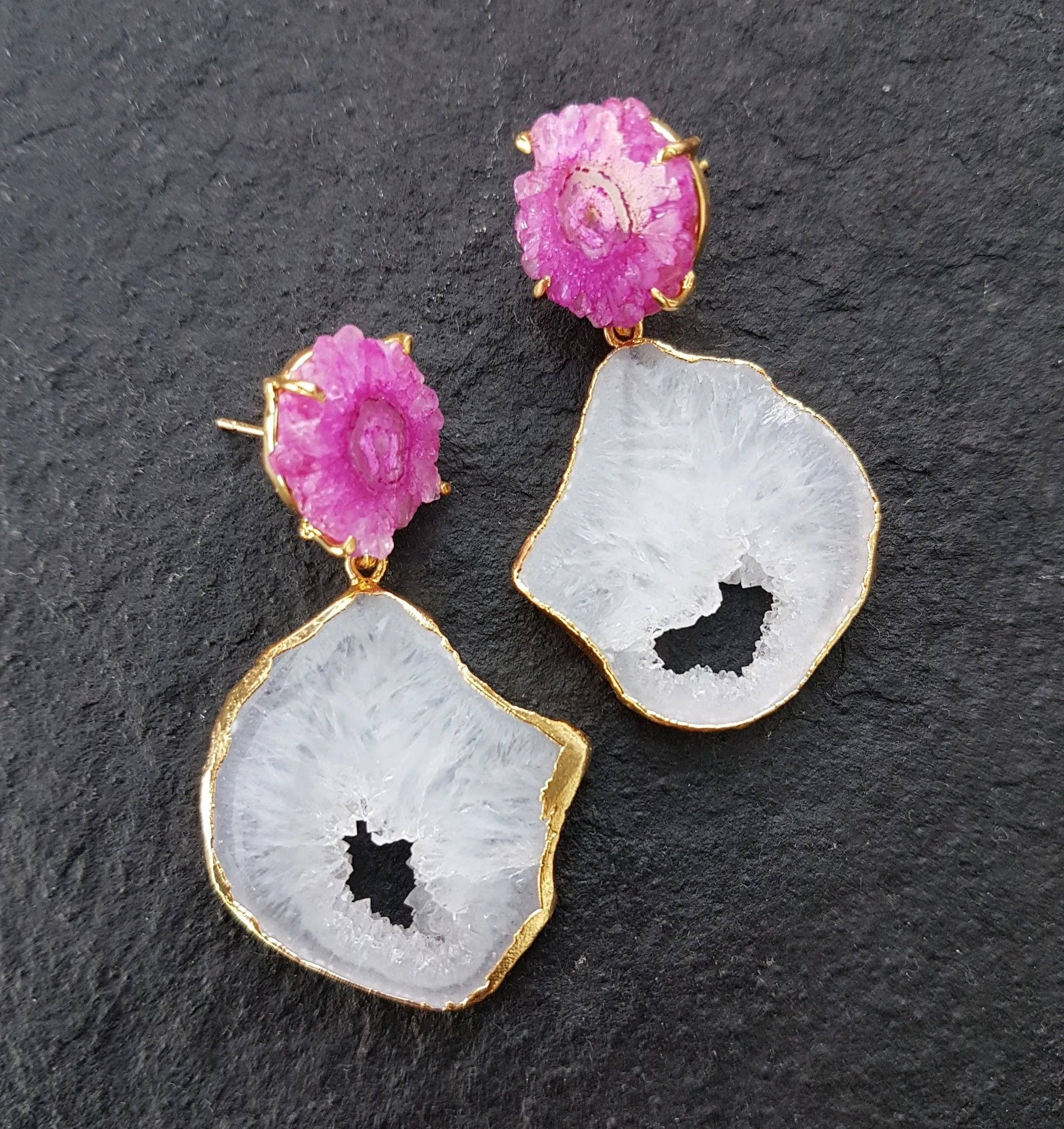 YAA YAA LONDON – wholesale Dangle earrings – YAA YAA LONDON Pink Solar Quartz White Agate 'Summer Love' Earrings4