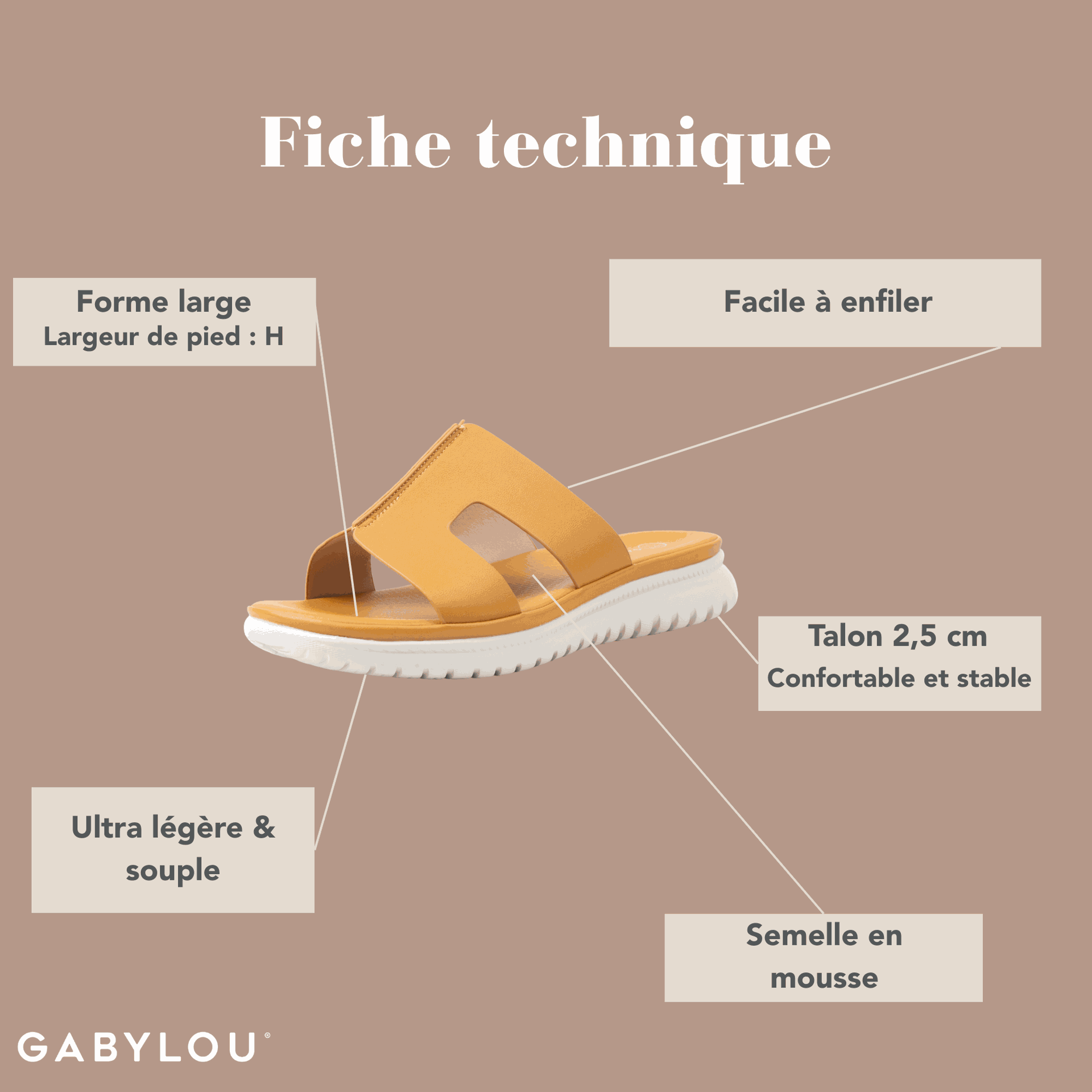 Gabylou - Wholesale Sandals - Women's - Wide adjustable foot mules H - Model Emy2