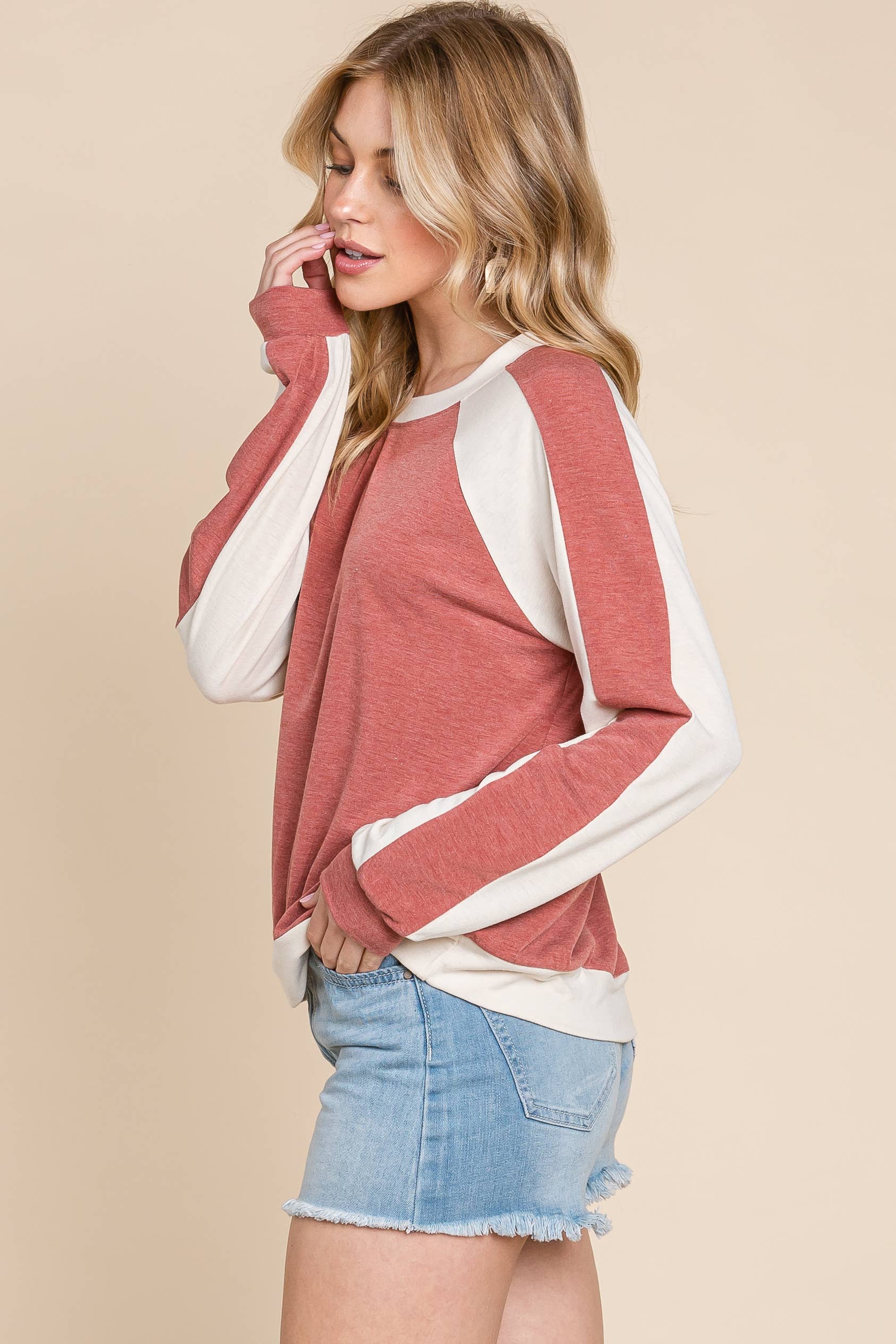 Emerald Collection - Vendita all'ingrosso Top in maglia - Donna - Top a maniche lunghe in tinta unita a contrasto ETK-89793