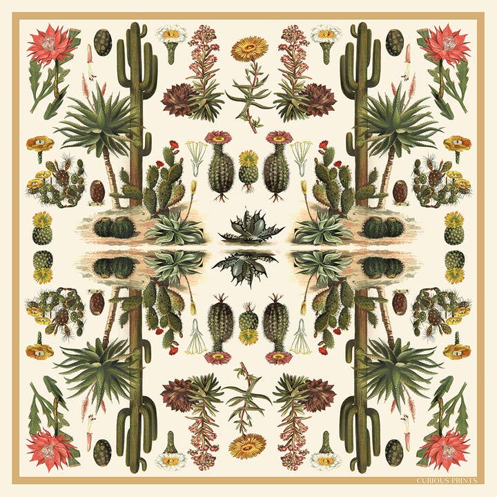 Curious Prints - Wholesale Sjaal - Dames - 100% Zijde Sjaal Botanische Cactus Zomer Bandana Wandkleed