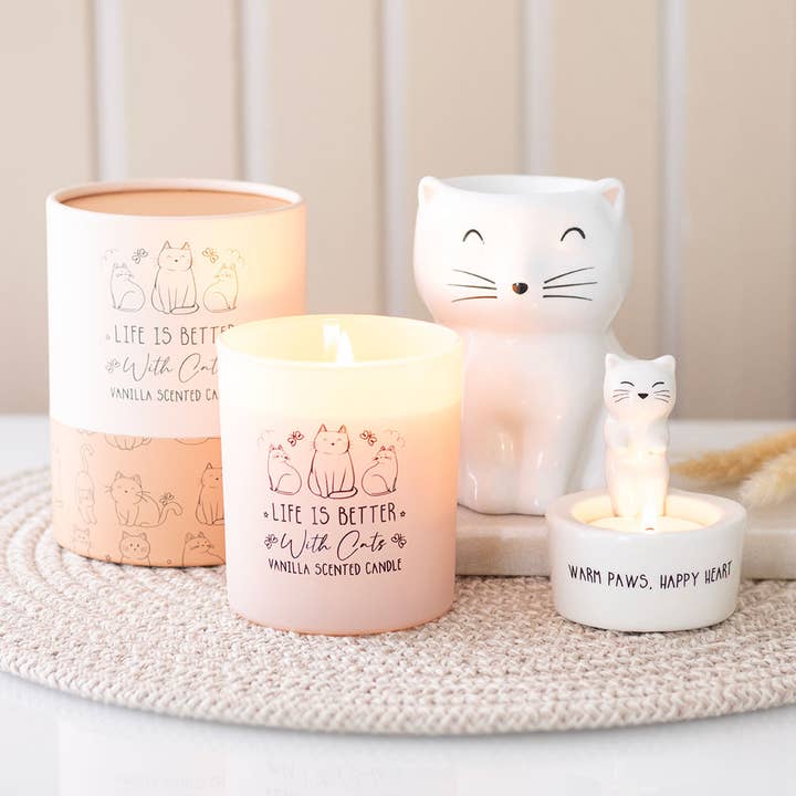 Something Different Wholesale – wholesale Candle holder – Warm Paws, Happy Heart Cat Tealight Holder4