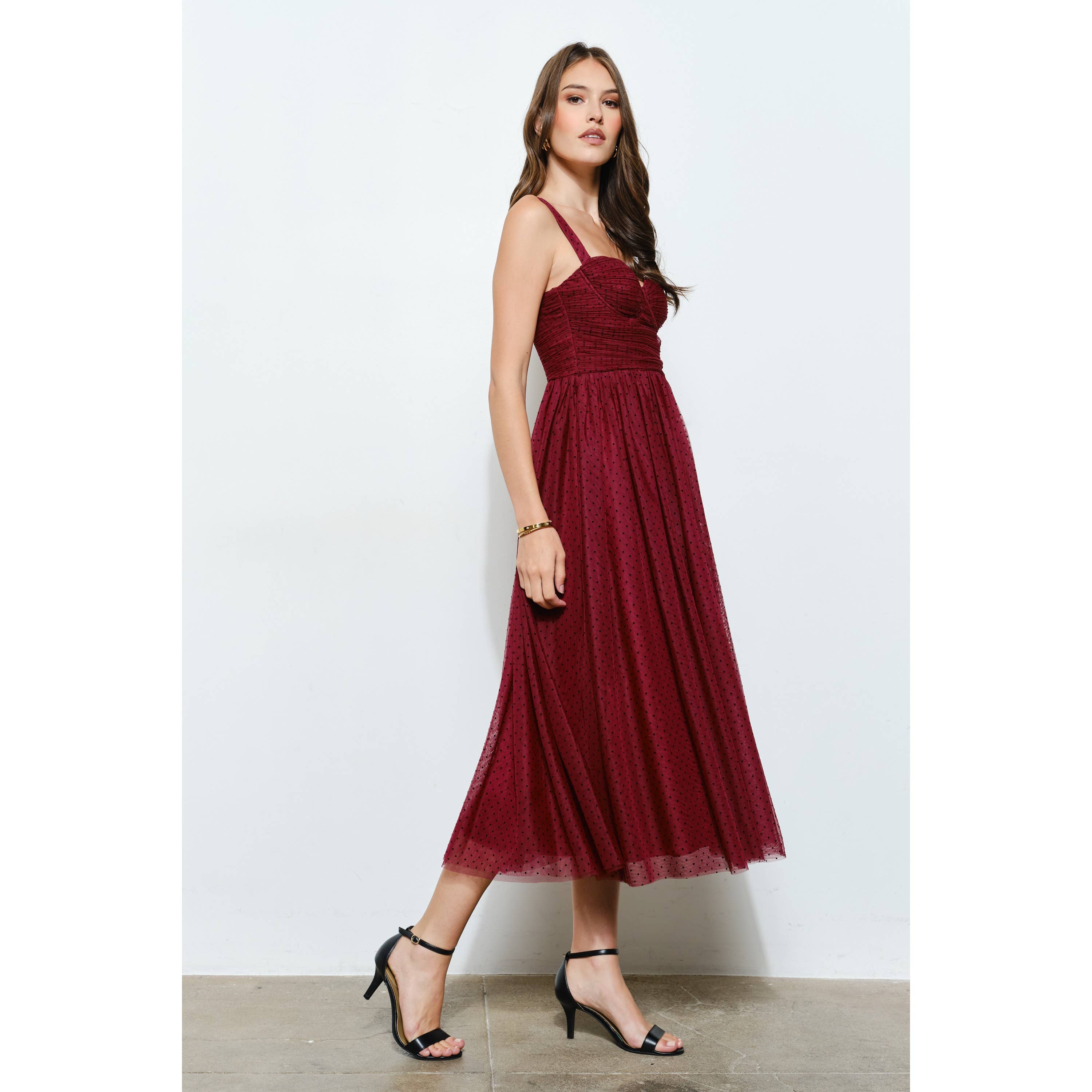 INA - Wholesale Dress - Women's - Polka Dot Tulle Bustier Midi Dress10