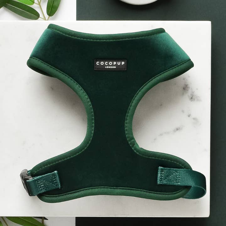 LUXE Velvet Adjustable Neck Harness - Forest Green for wholesale by Cocopup London