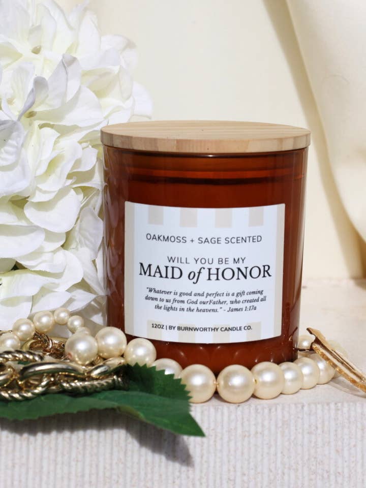 Will You Be my Maid of Honor 12oz Candle for wholesale by Burnworthy Candle Co.