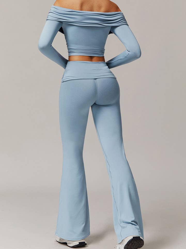 Crave by FW - Wholesale Activewear Set - Women's - Active Wear Set with Off Shoulder Crop Top and Flare Pants4