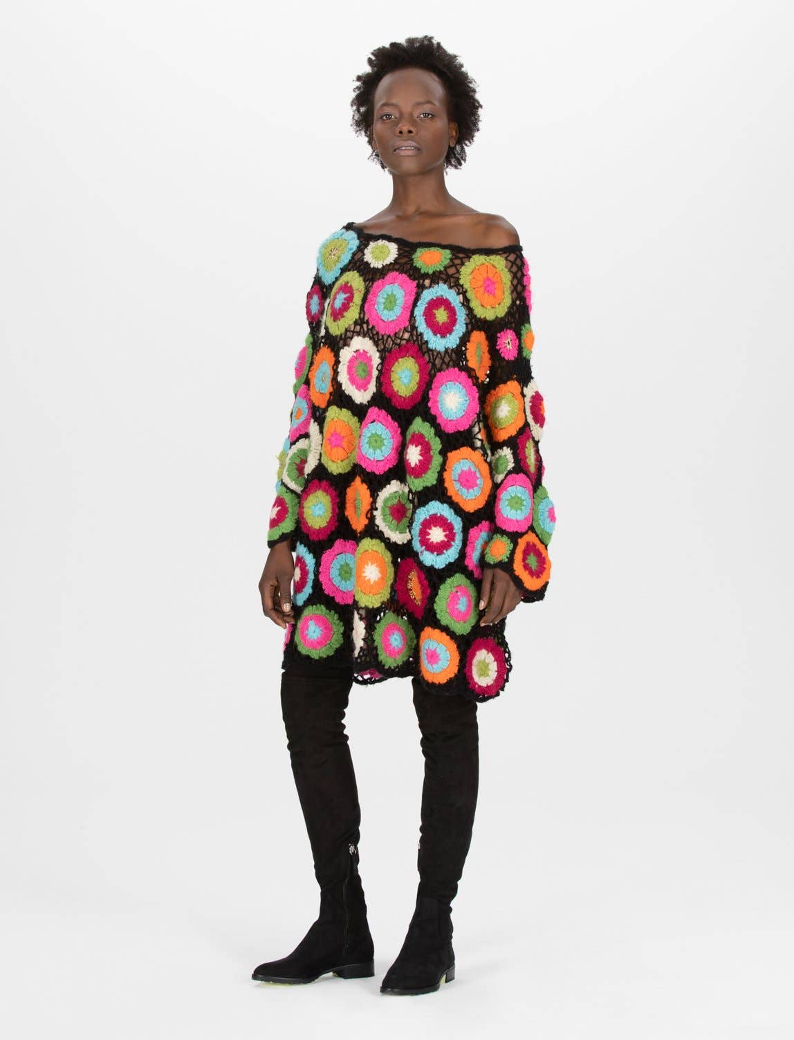 variegated Flowerpower Crochet long jumper for wholesale on Faire