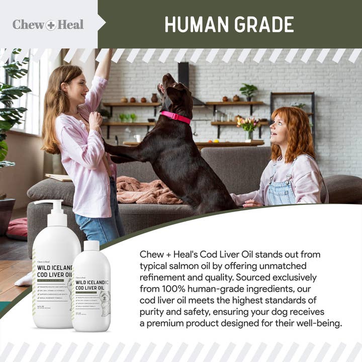 Chew + Heal - Wholesale Pet Supplement - Dog - Wild Caught Cod Liver Oil for Dogs, Single Ingredient - 8oz