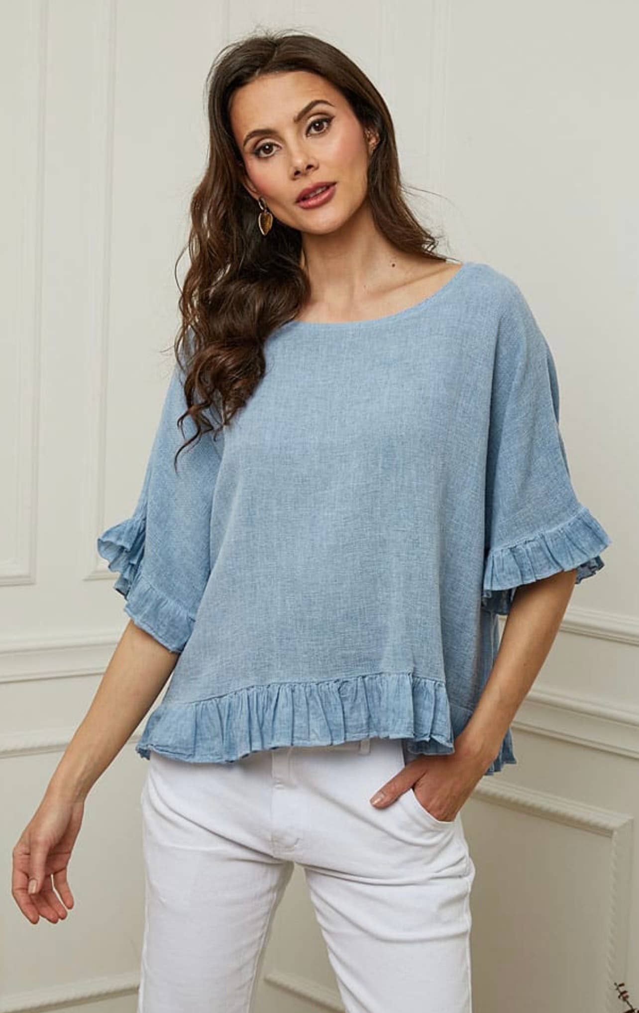 LÉA & LUC - Wholesale Blouse - Women's - Plain blouse in 50% Linen and 50% Cotton REF. 874716