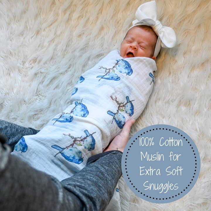 LollyBanks - Wholesale Swaddle - Baby - Bluebird Of Happiness Baby Muslin Swaddle Blanket5