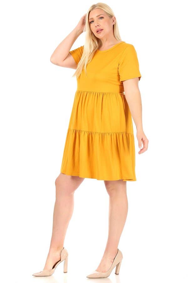 VIBE Apparel Co – wholesale Klänning - Dam – Plus borstad kortärmad baby docka klänning med 2 tier kjol10