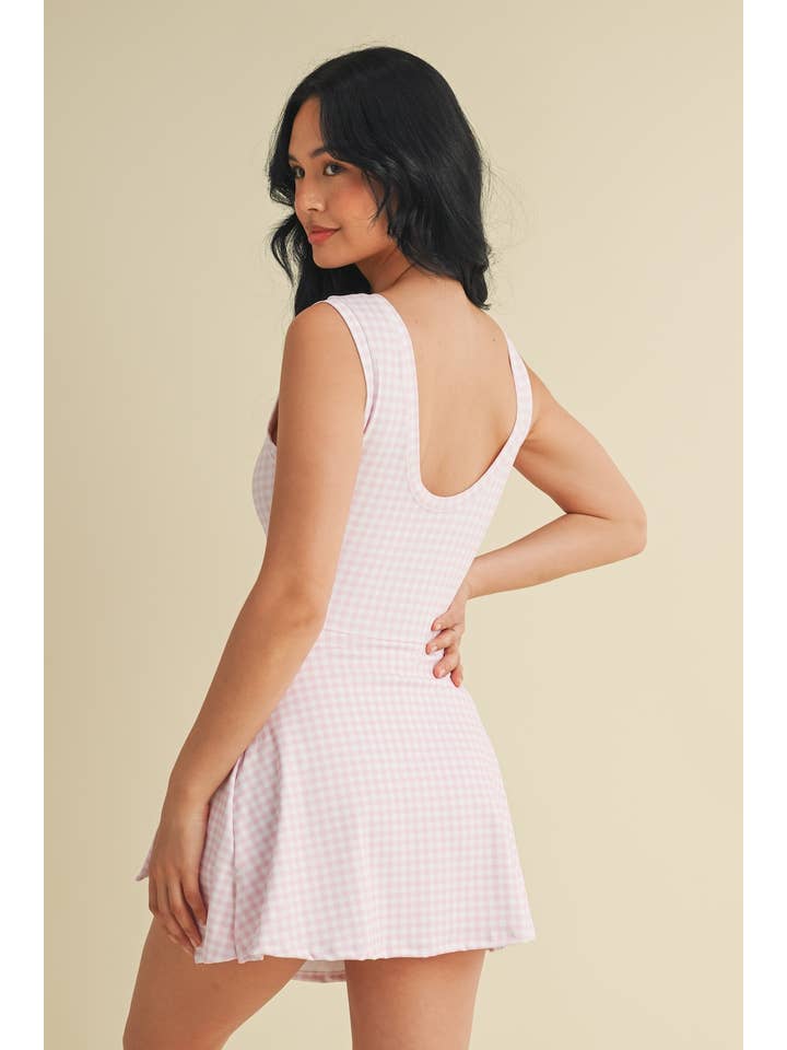 KIMBERLY C - Wholesale Athletic Dress - Women's - Gingham Print Sleeveless Wrap Tie Front Dress 25