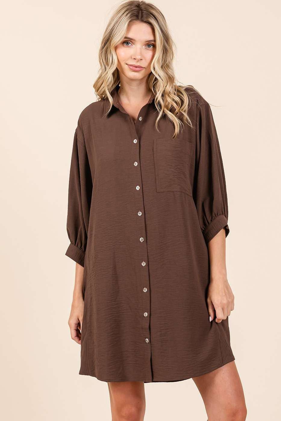 mittoshop – Großhandel Kleid – Damen – AIRFLOW MINIKLEID MIT 3/4-ÄRMELN UND KNÖPFEN11