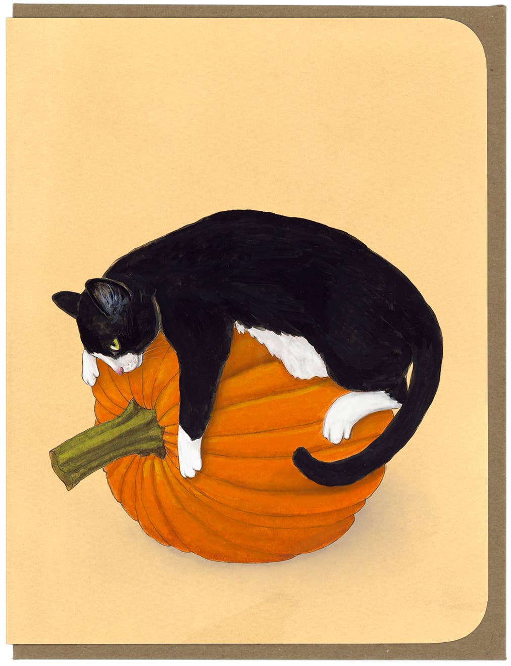 Amy Rose Moore Illustration - Wholesale Everyday Greeting Card - Tuxedo Cat and Pumpkin - Blank Card 2