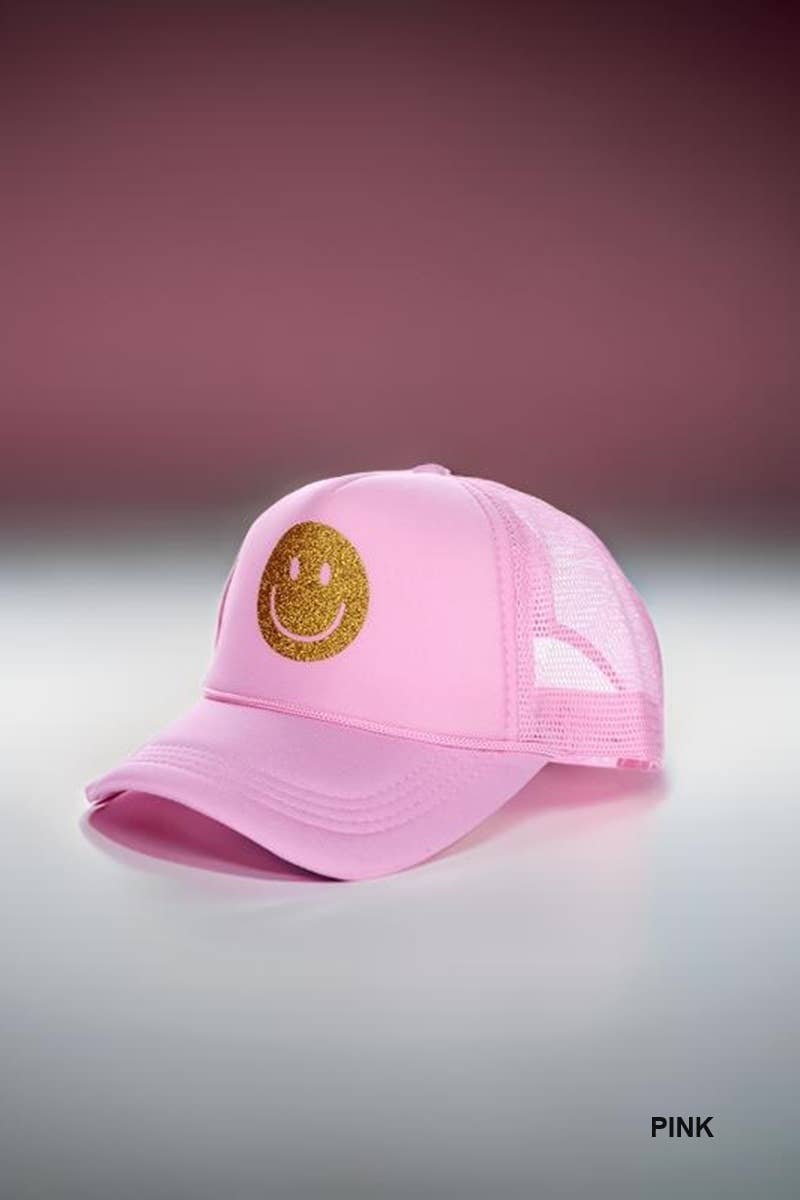 42POPS - Wholesale Truckerpet - Dames - .....SI-26428 Wees Gelukkig Glitter Smiley Face Trucker Cap1