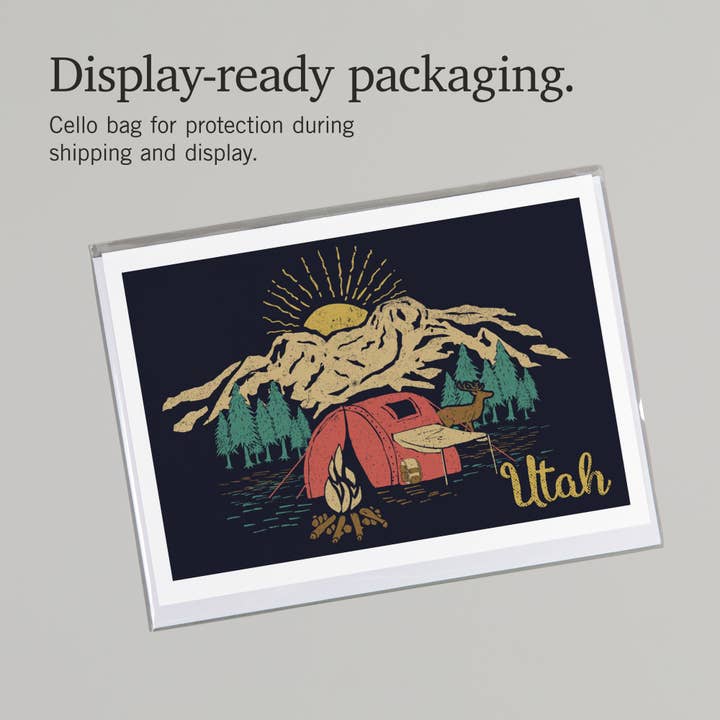 Lantern Press - Wholesale Everyday Greeting Card - GREETING CARD Utah, Camping Scene, Snowy Mountains6
