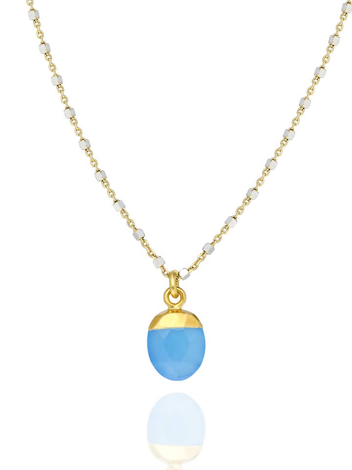 2 Tone Silver Necklace With Blue Chalcedony Pendant for wholesale by AJS Design Studio