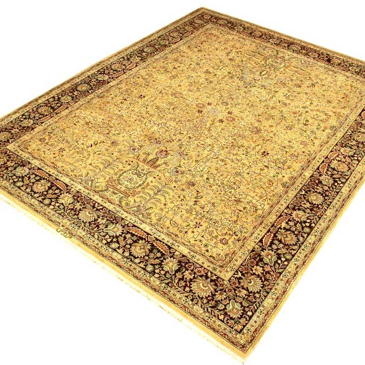 Antik grøntsagsfarvet Alycia guld/aubergine uldtæppe - 9'1'' x 11'9'' for engroshandel hos Arshs Fine Rugs