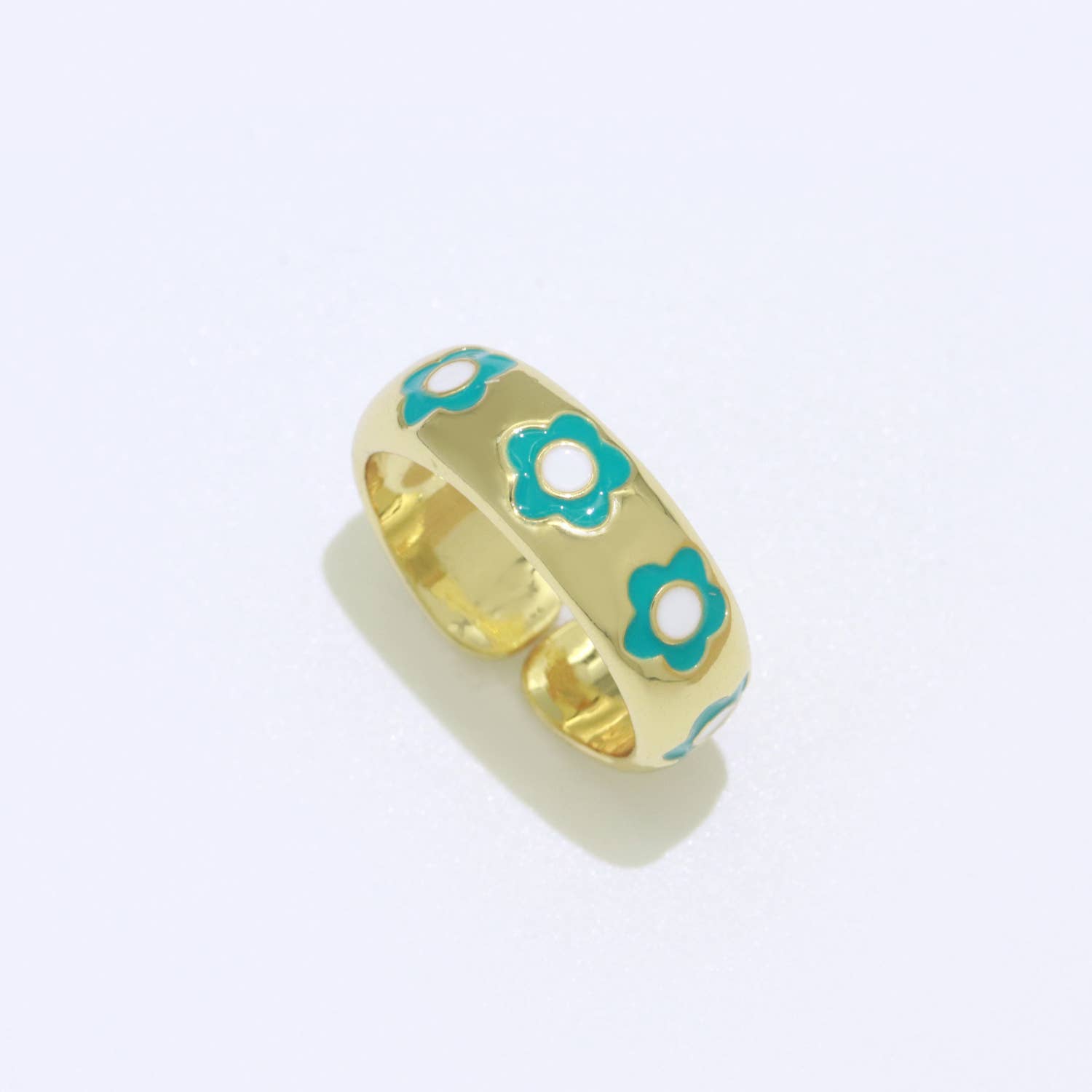 Aim Eternal - Wholesale Band/Stacked Ring - Gold Daisy Enamel Open Adjustable Ring Stackable Midi Ring5