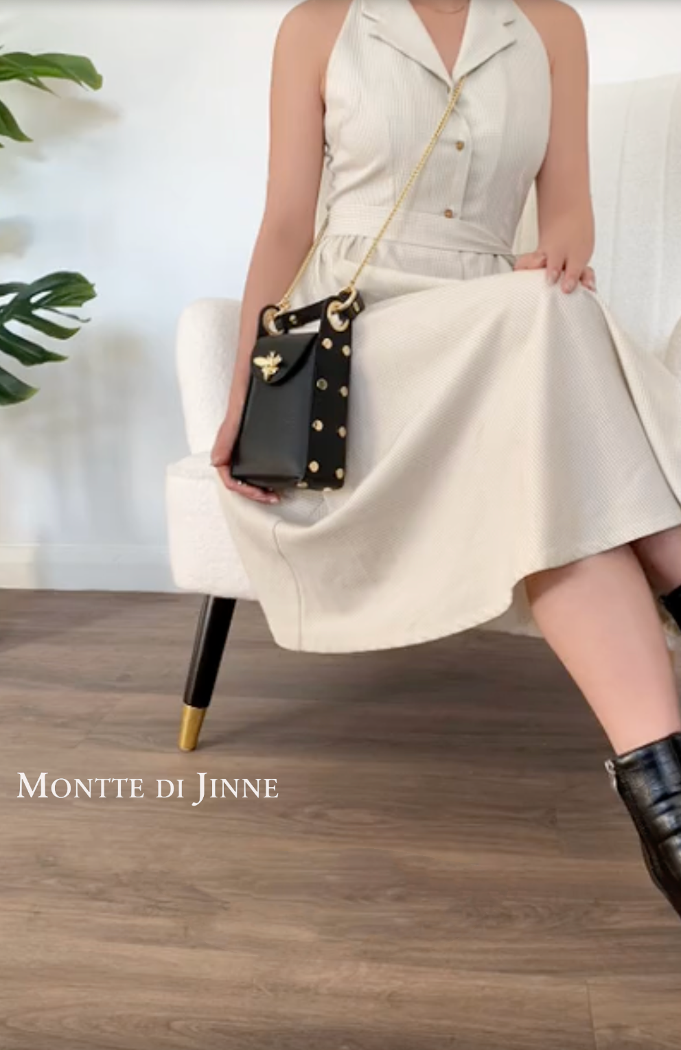 MONTTE DI JINNE - Vente Sac à bandoulière – femme - Mini sac abeille en cuir véritable italien avec bandoulière chaîne dorée20