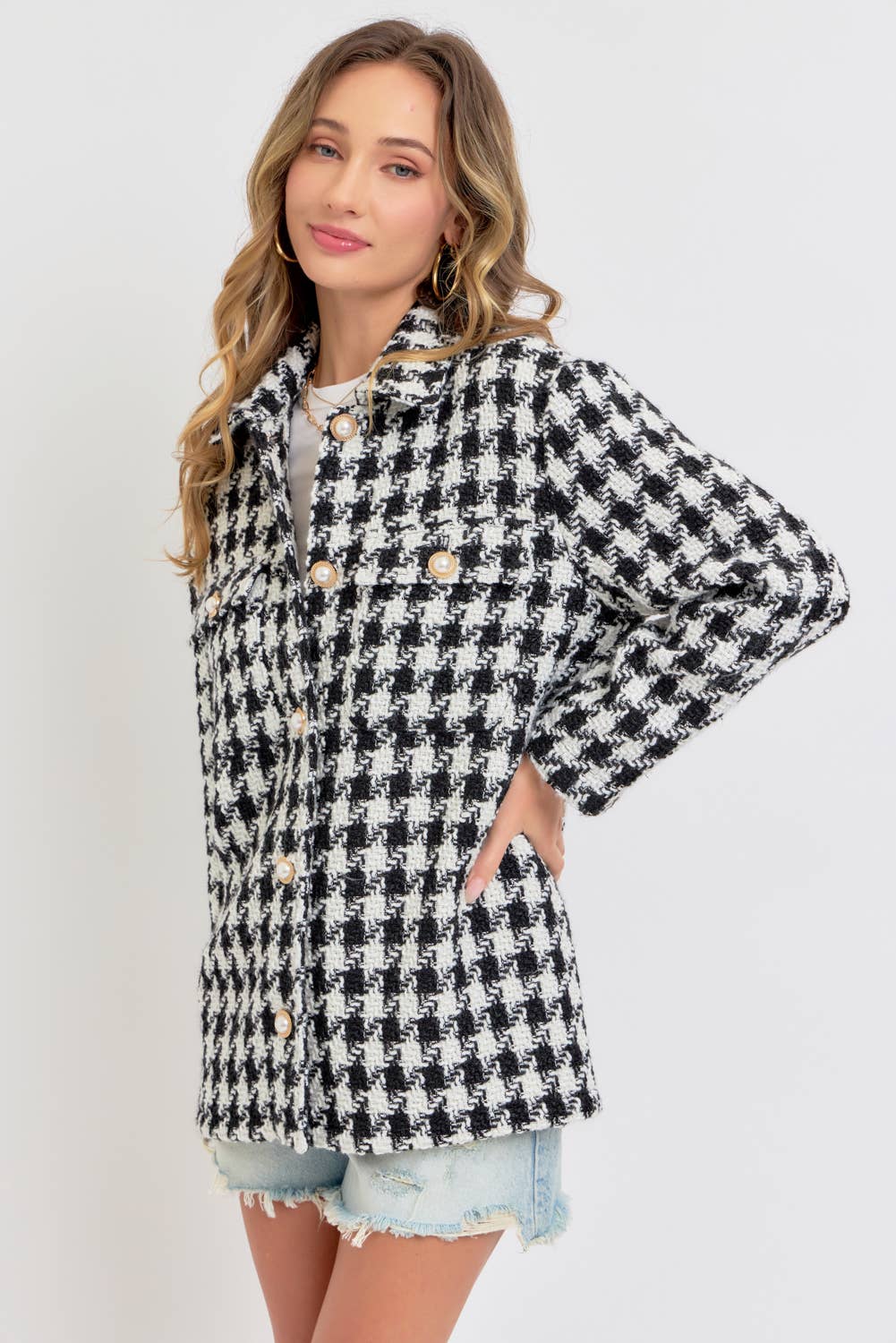 SCHWARZ/WEISS Hahnentritt Tweed Blazer mit lockerem Schnitt für den Großhandel auf Faire8