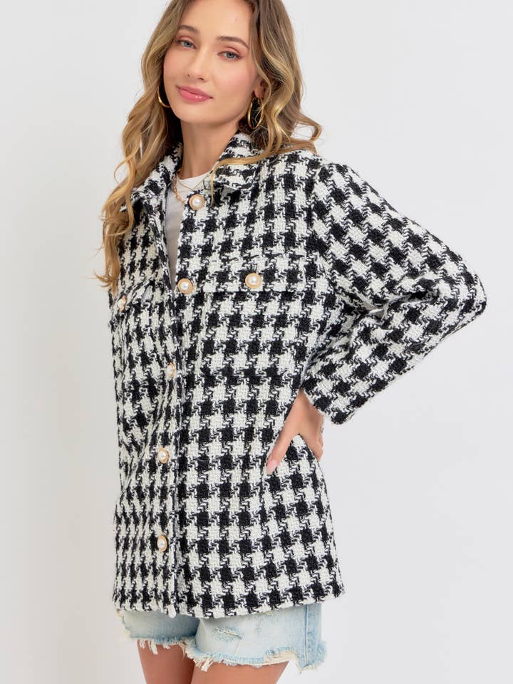 BLACK WHITE HUNDSTOOTH TWEED OUTERWEAR/BLAZER for wholesale on Faire8