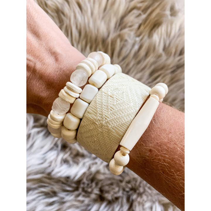 Twine & Twig - Wholesale Beaded Bracelet - Stacked Single Stack | White