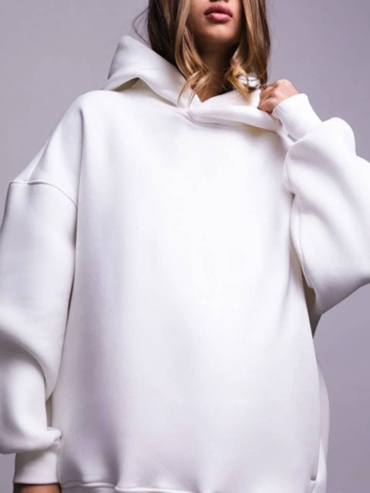 CWOHOL0661_SWEAT À CAPUCHE AMPLE À MANCHES LONGUES DE COULEUR UNIE pour la vente par NINEXIS