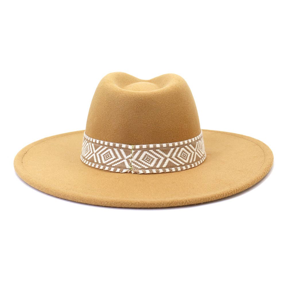 Suzie Q USA - Wholesale Fedora - Women's - Big Brim Peach Heart Top Aztec Pattern Belt Jazz Hat13