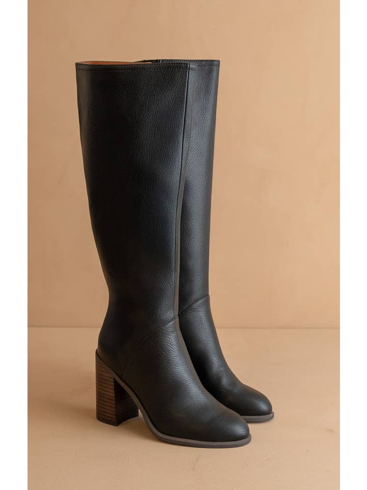 The Shiloh | Black Knee High Block Heel Boot for wholesale on Faire