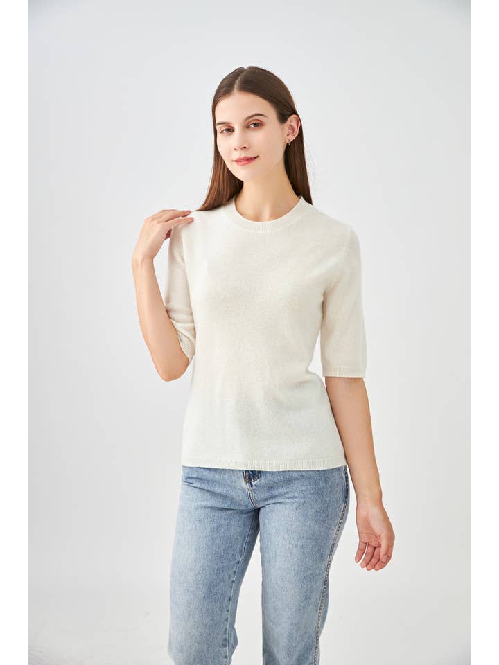 jw.atelier - Wholesale Knit Sweater - Women's - 100% cashmere round neck elbow-length sleeves sweater3