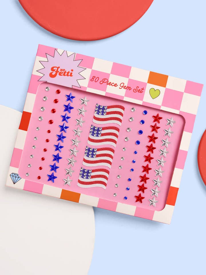 Americana Gem Set - 80 adhesive face gems, 4th of July, USA for wholesale by xo, Fetti